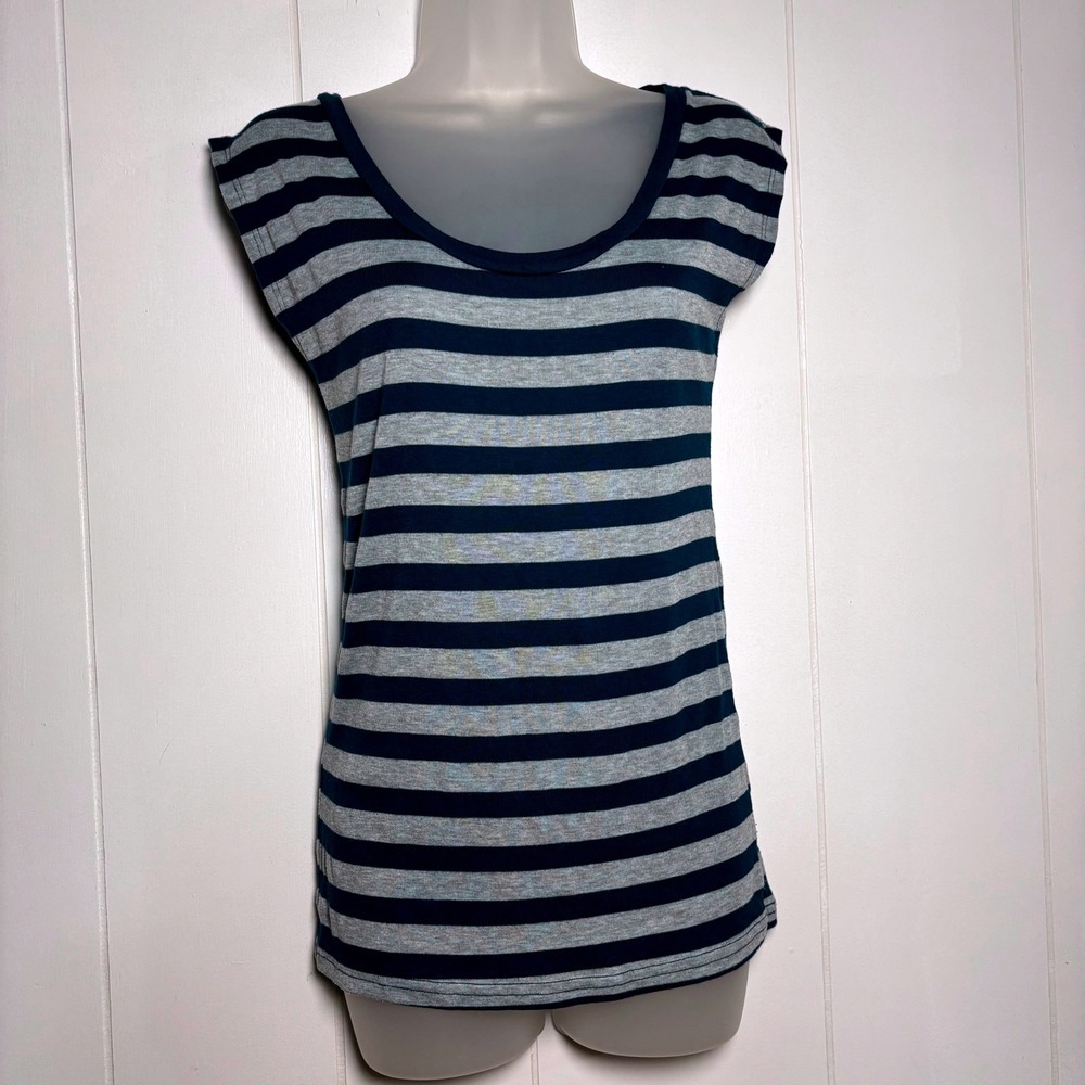 Michael Stars Striped Cap Sleeve Tee Teal Grey Supima Modal One Size USA Made
